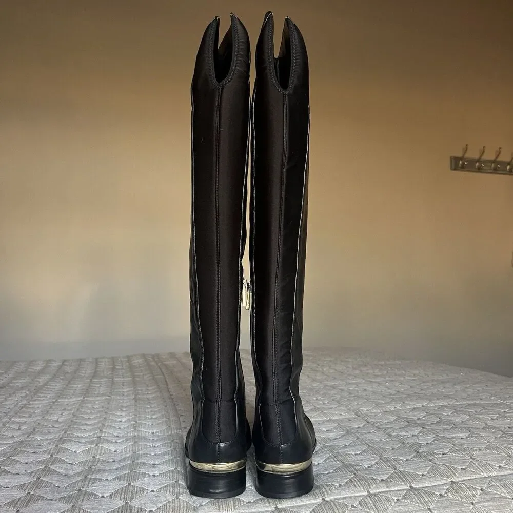Ann Taylor Cody Black Leather Knee High Riding Boots Women‎ 7 M Classic Side Zip
